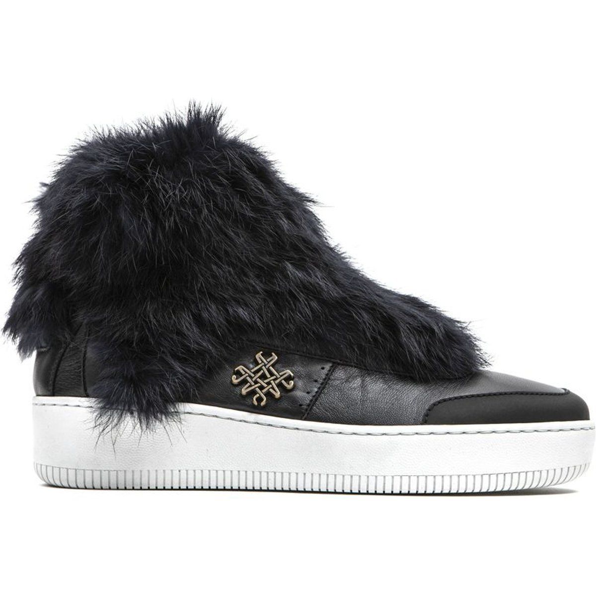 Plateau-High-Top-Sneaker mit Pelzbesatz