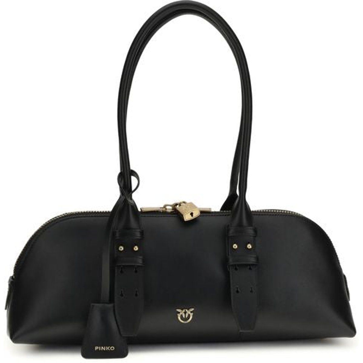 PINKO Schwarze Kalbsleder Bos Taurus Schultertasche