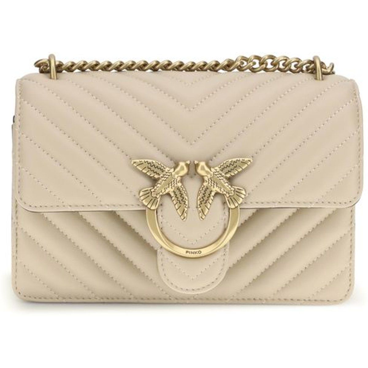 PINKO Beige Kalbsleder Bos Taurus Schultertasche