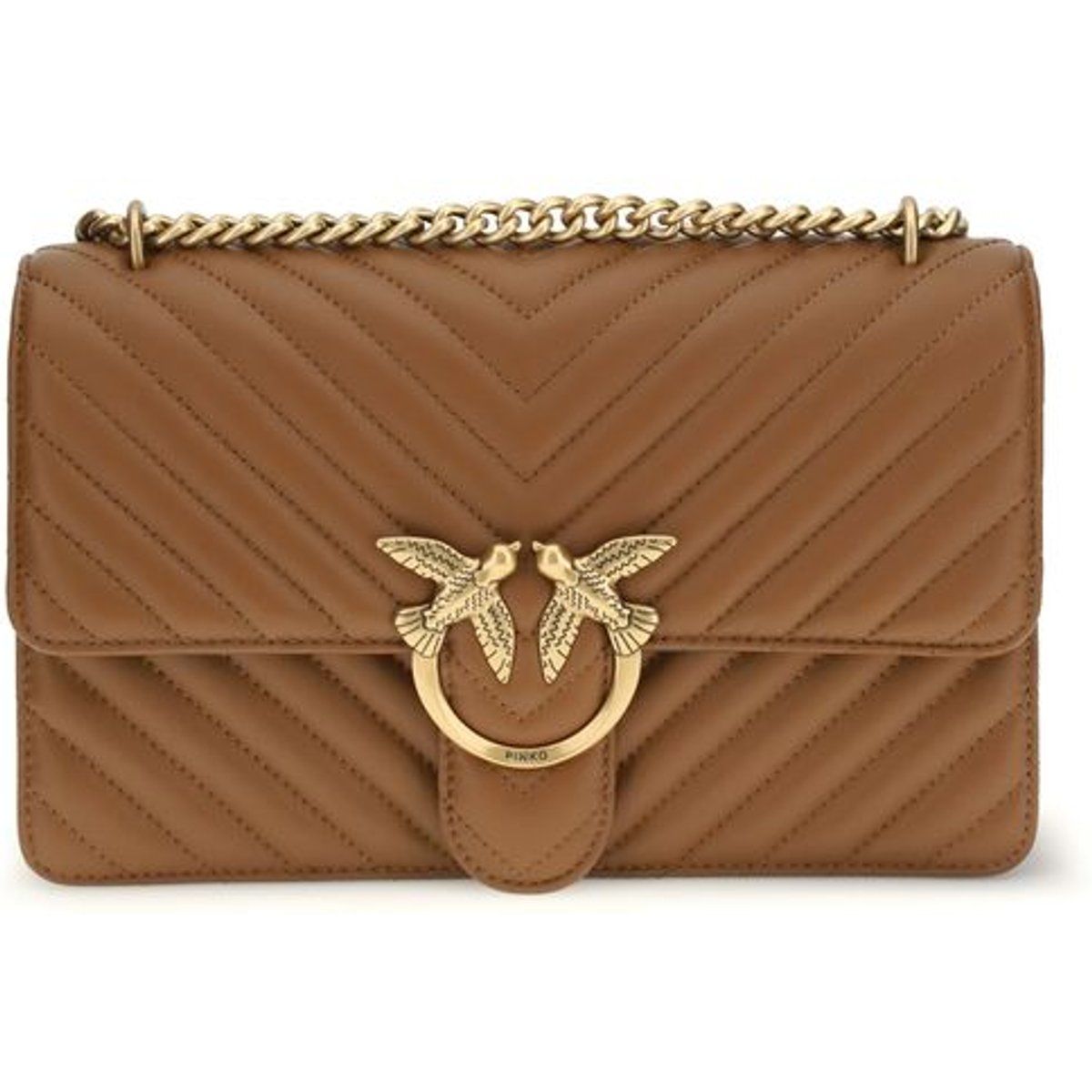 PINKO Braune Kalbleder Bos Taurus Schultertasche