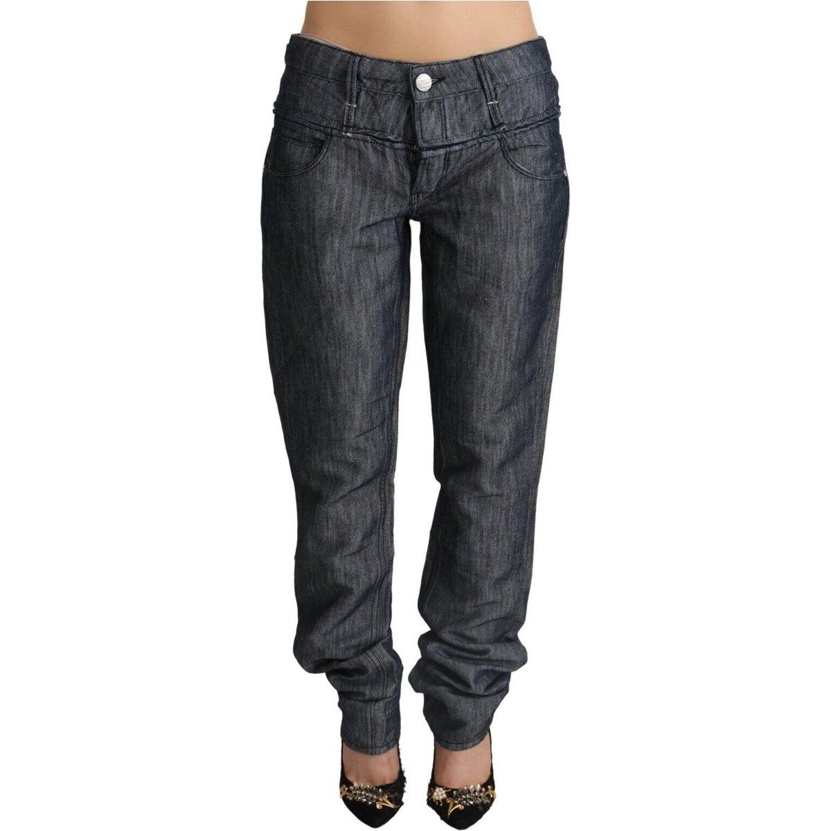 Dunkelgraue Gerade Jeans mit Mittelhohem Bund