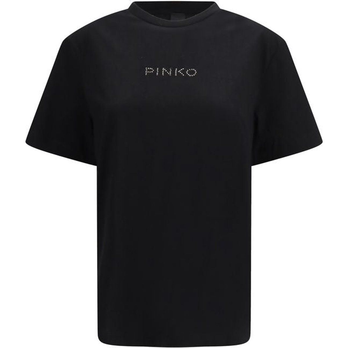 Schwarzes Baumwoll-T-Shirt mit Strasslogo