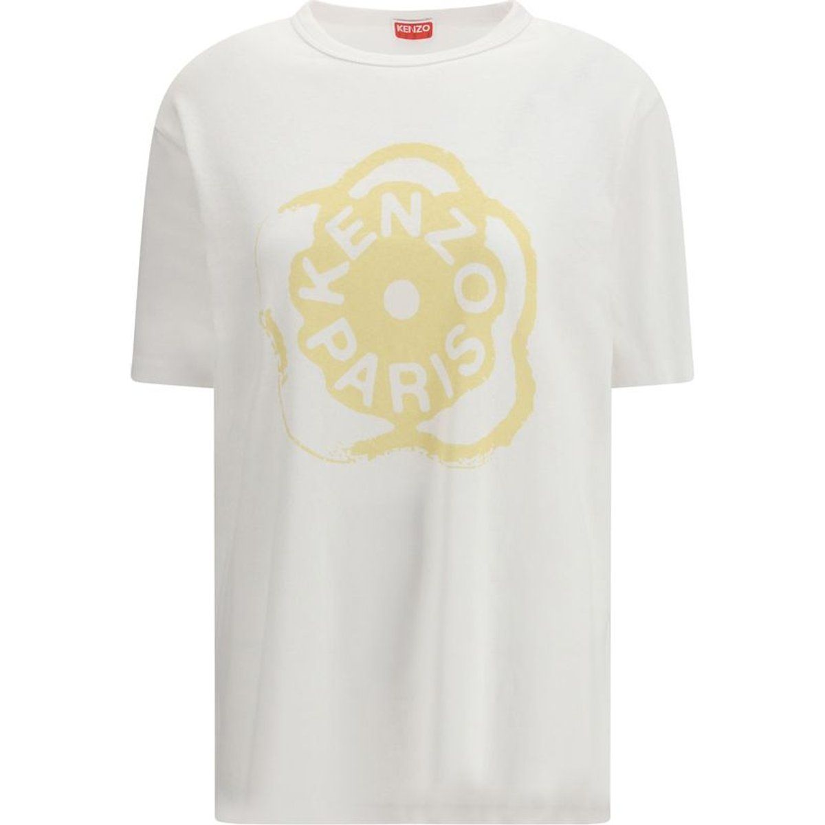 Weißes Baumwoll-T-Shirt mit Blumenlogo