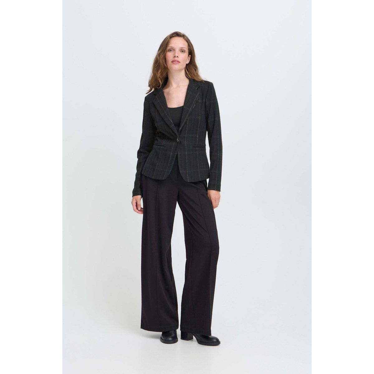 Figurbetonter Blazer mit Karomuster und Knopfverschluss