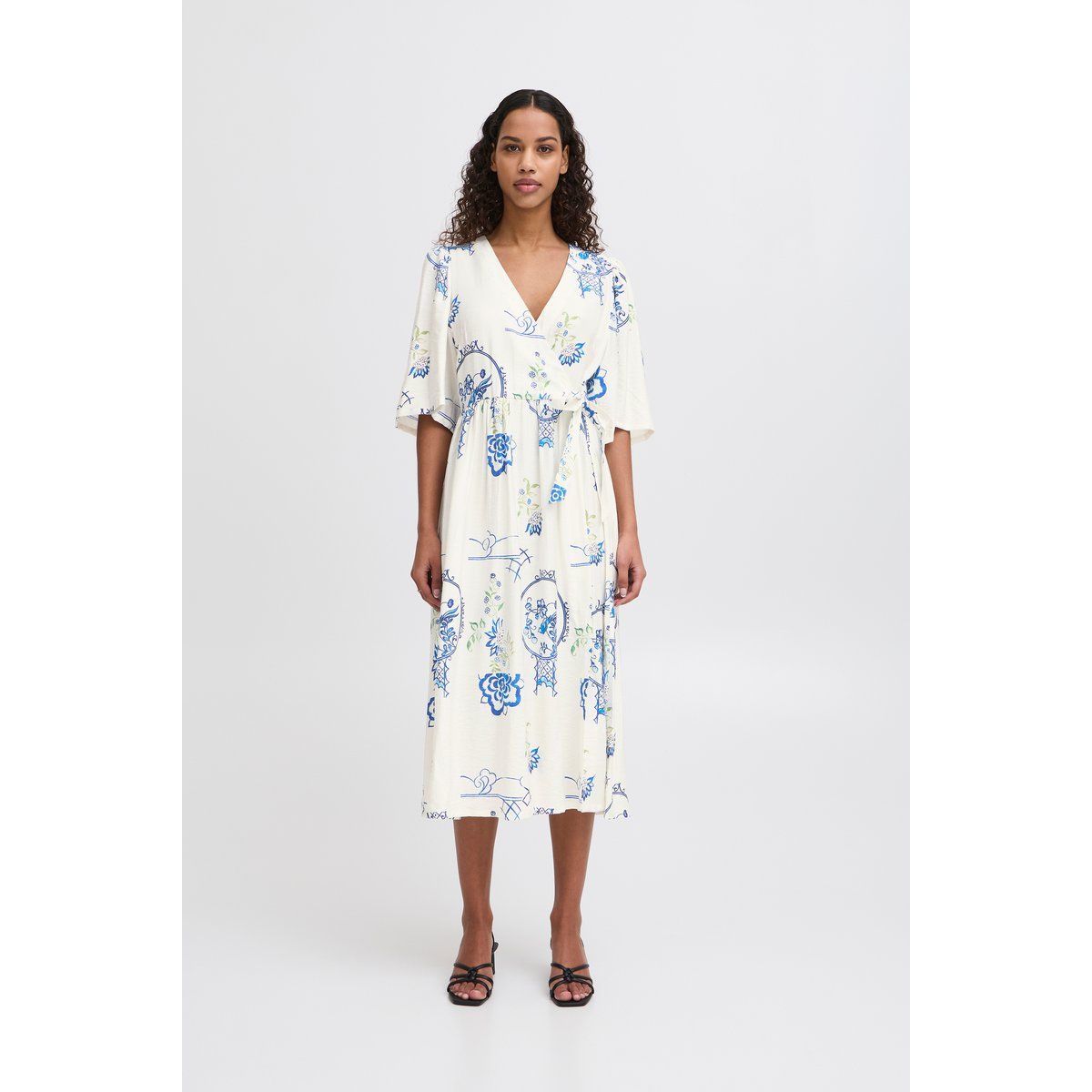 Midi-Kleid mit Blumendruck und Bindeband