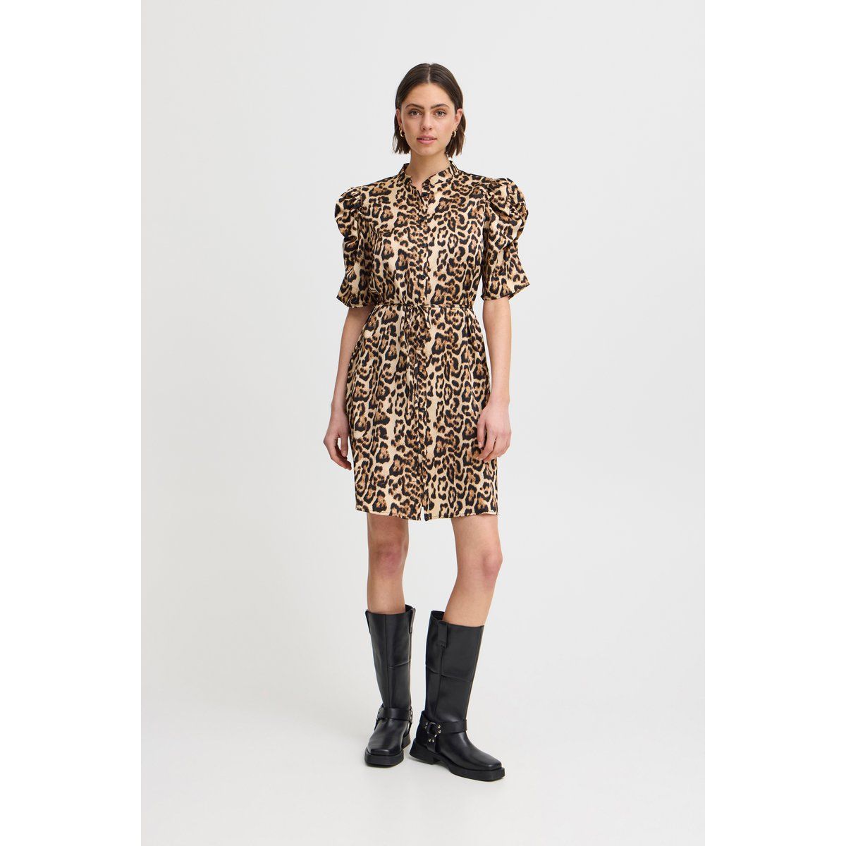 Mini-Kleid mit Leopardenmuster und Puffärmeln
