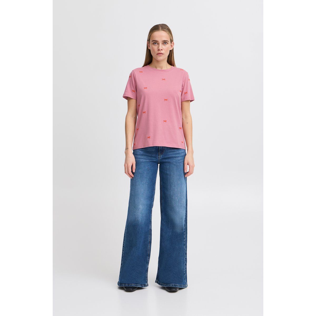 T-Shirt mit Schleifenmuster, normale Passform