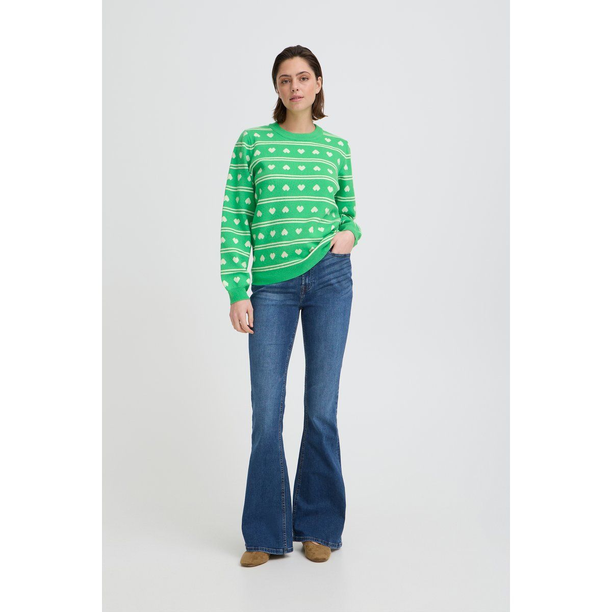 Strickpullover mit Herz- und Streifenmuster