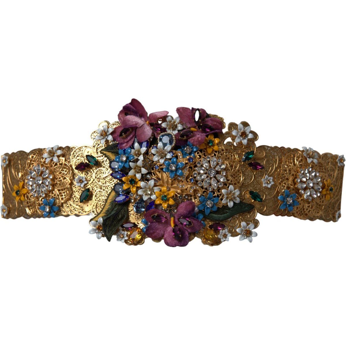 Dolce & Gabbana Mehrfarbiger Verzierter Floraler Kristall-Breitgürtel