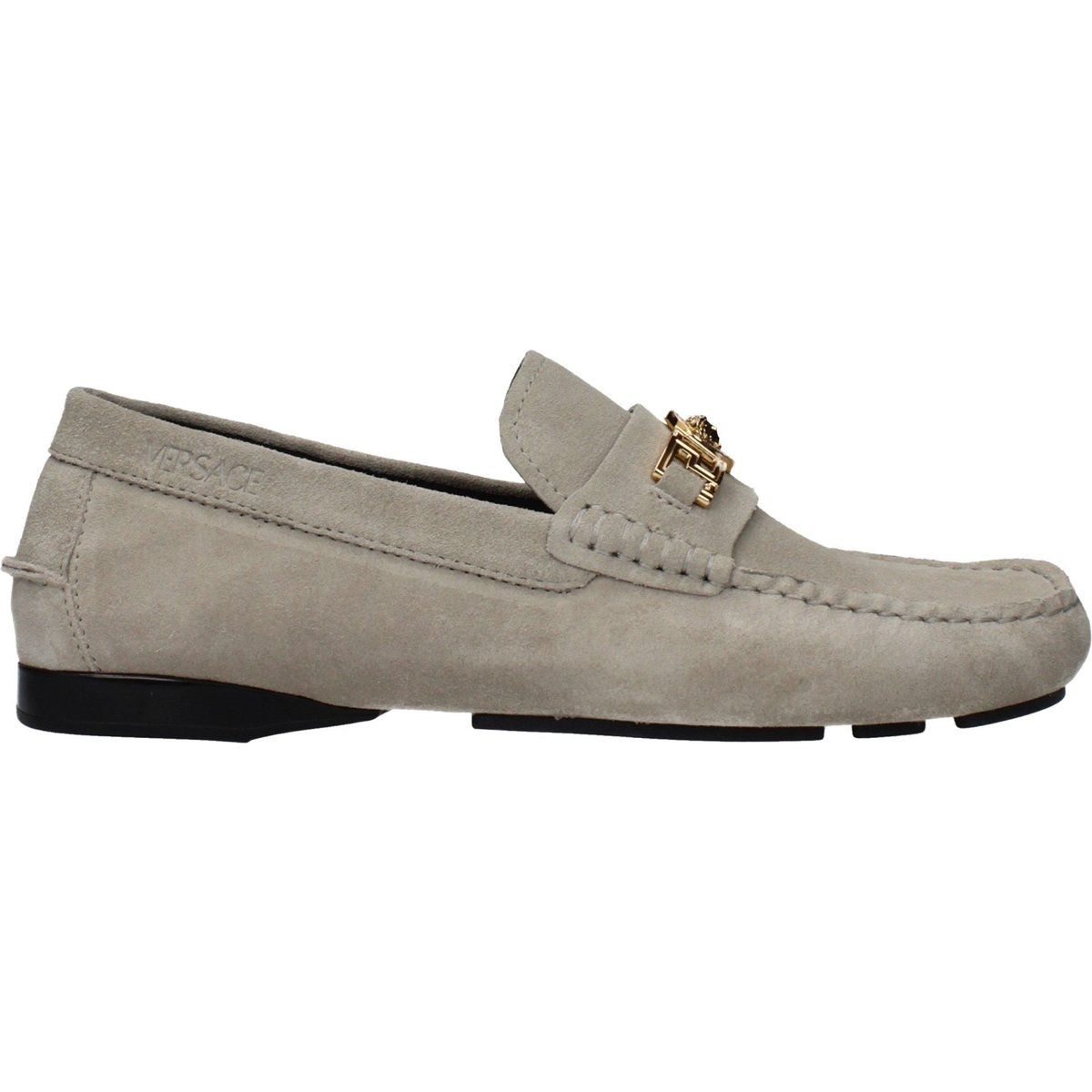 Graue Wildleder-Leder-Slipper