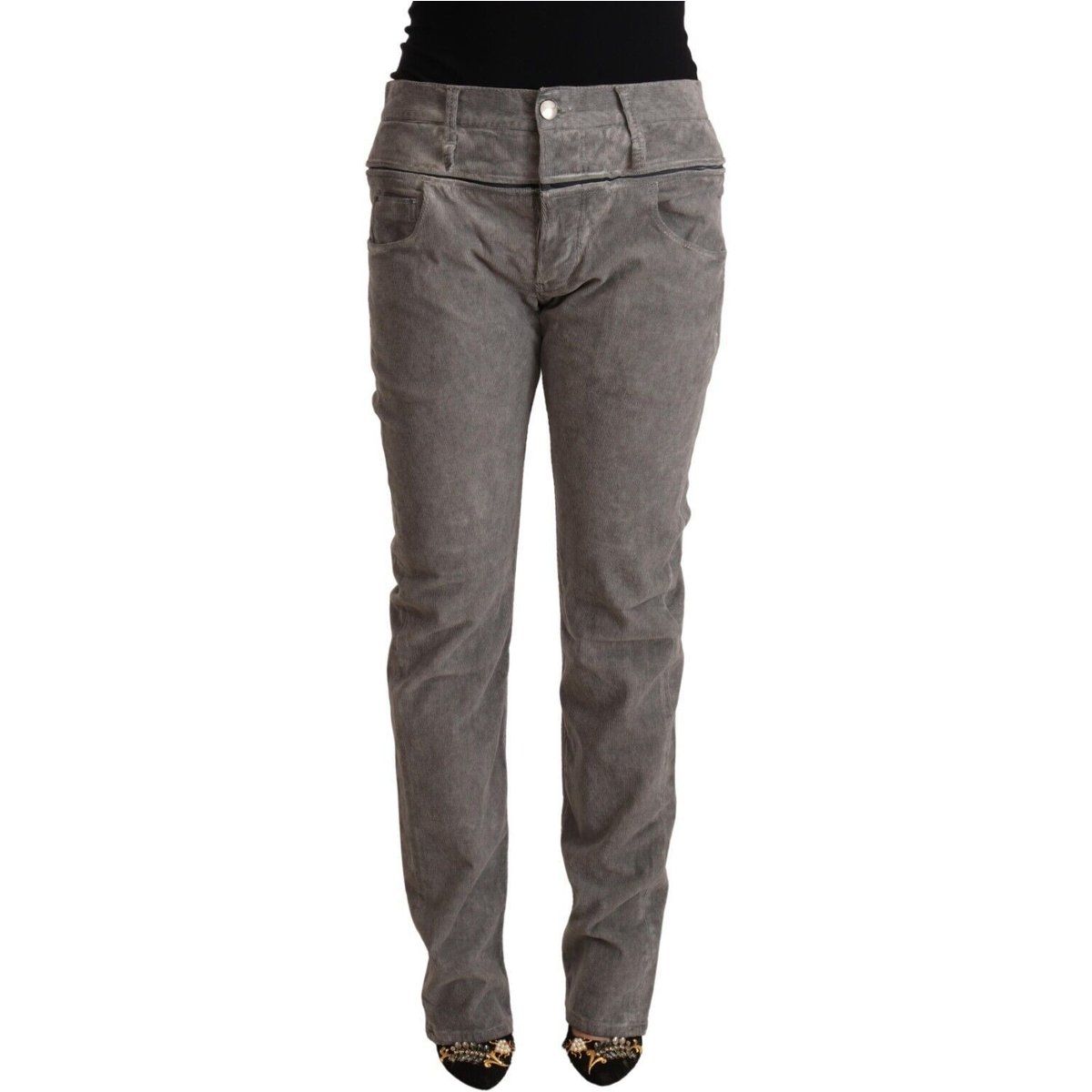 Graue Cord High-Waist Hose mit geradem Bein