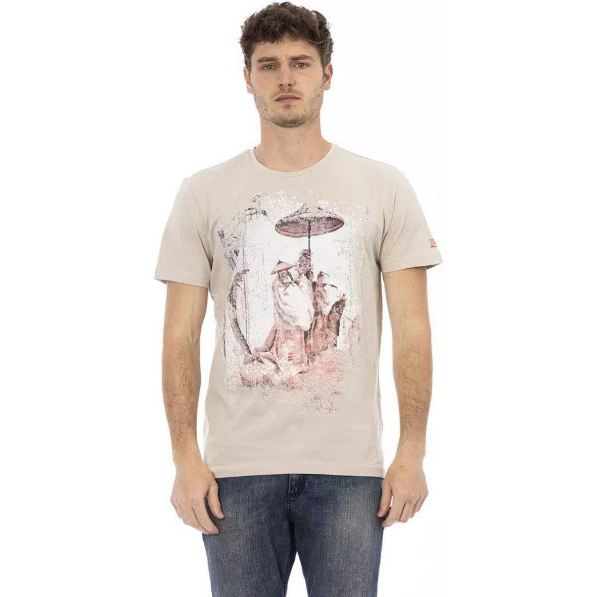 Herren Beige T-Shirt mit Grafikprint