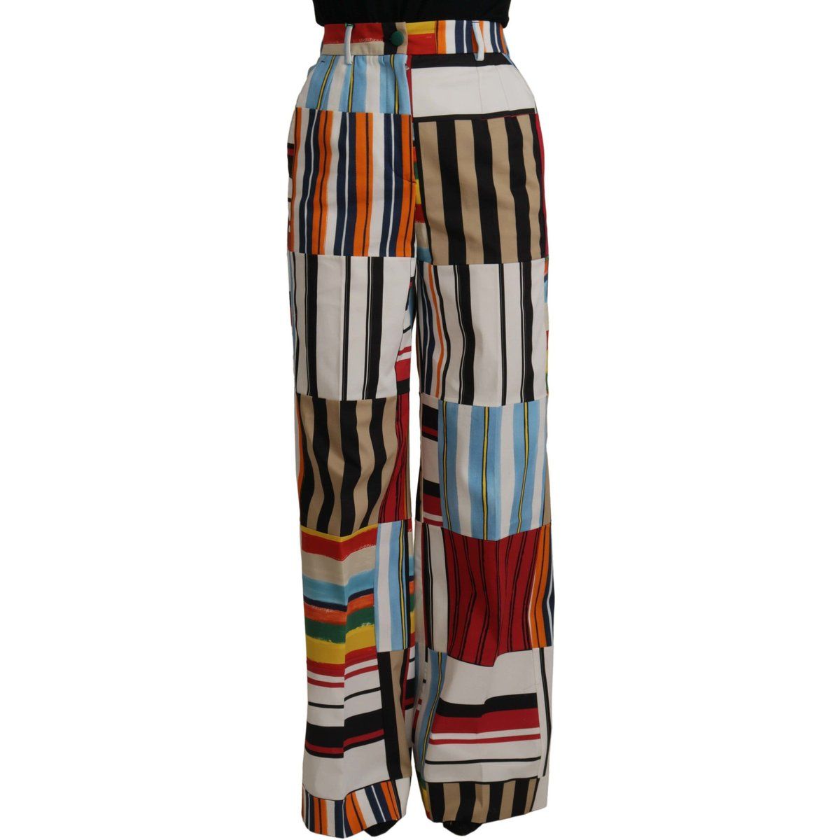 Dolce & Gabbana Mehrfarbige Gestreifte Hochtaillierte Baumwollhose