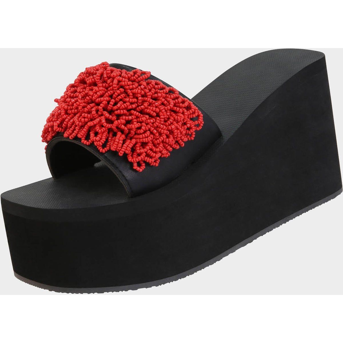Rote Korallen-Perlen Plateau Wedges Sandalen