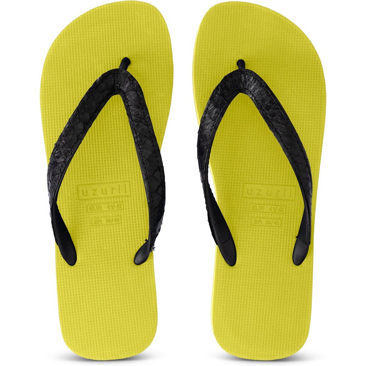 Neongrüne Flip-Flops mit Python-Riemen