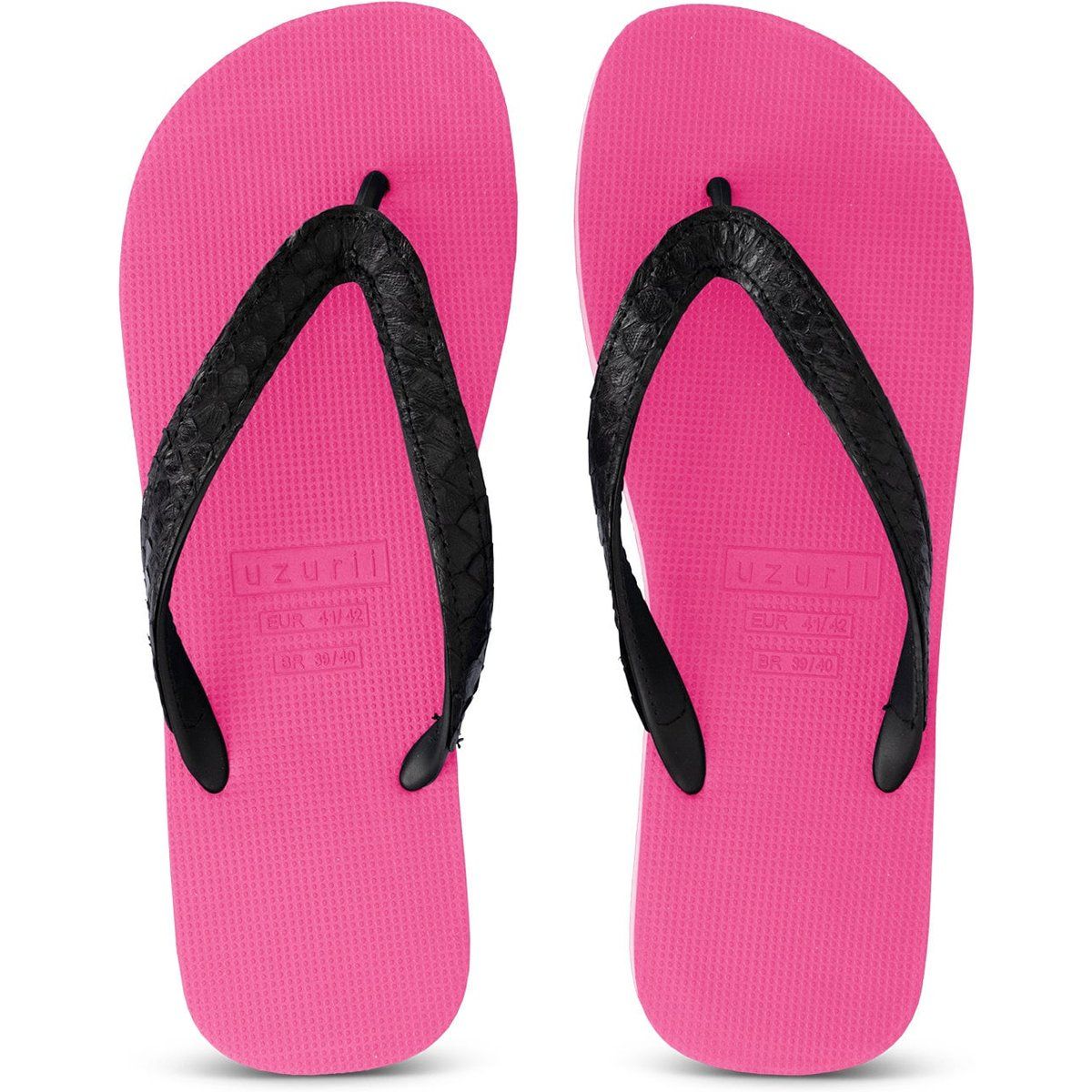 Neonpinke Flip-Flops mit Pythonriemen