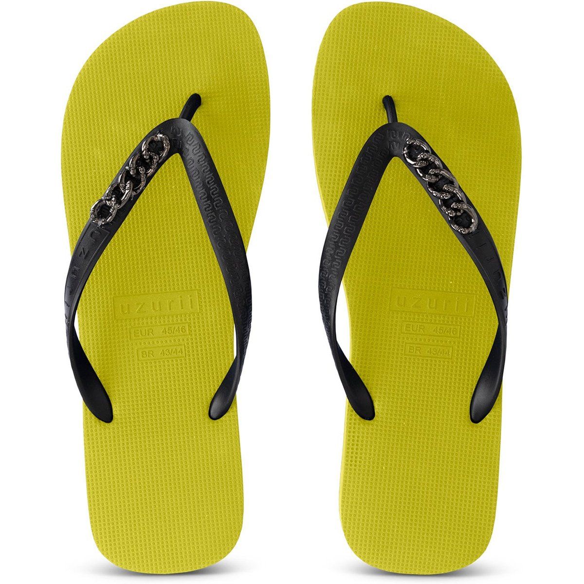 Neon-Limonenfarbene Flip-Flops mit Kettendetail