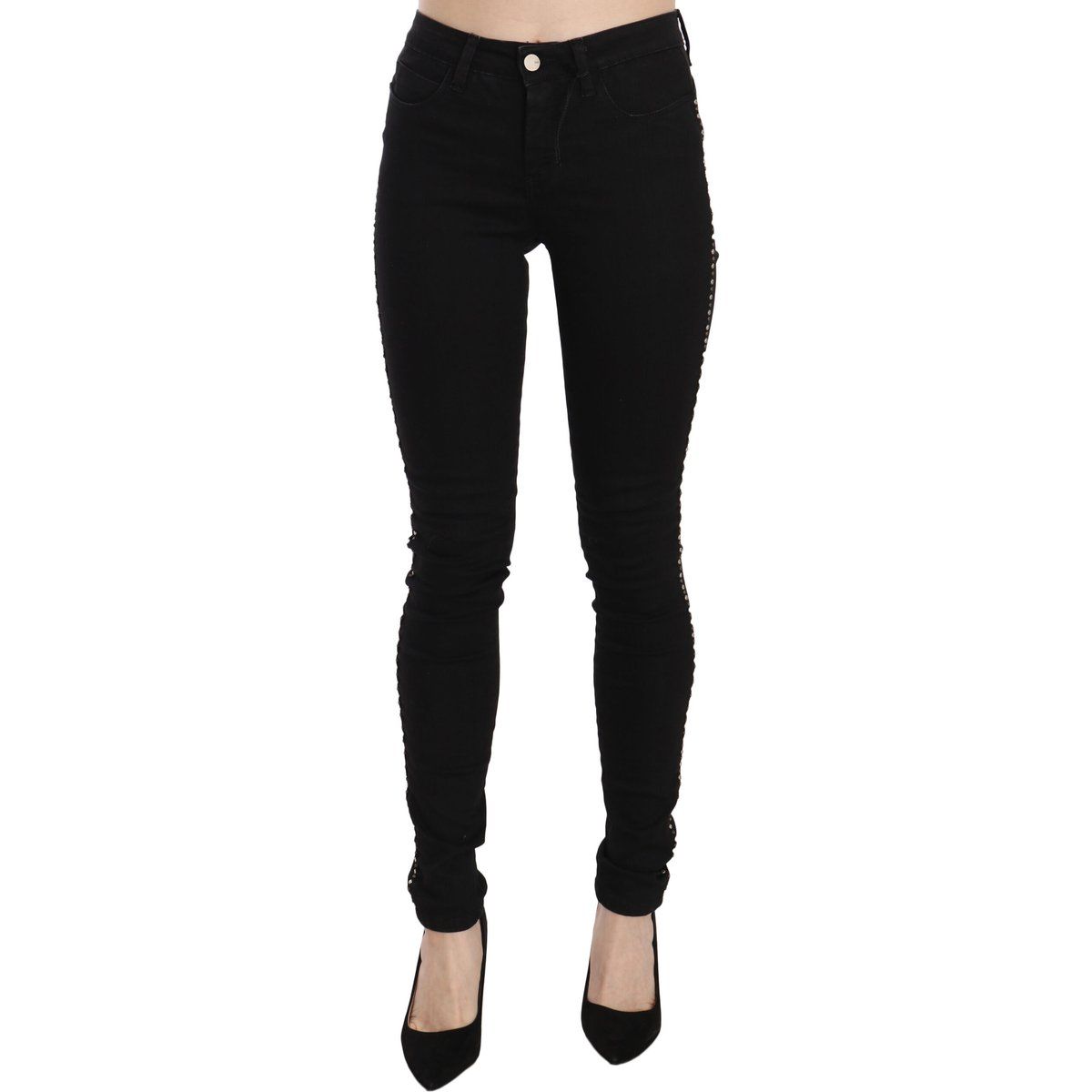 Schmal geschnittene Jeans mit seitlichen Verzierungen