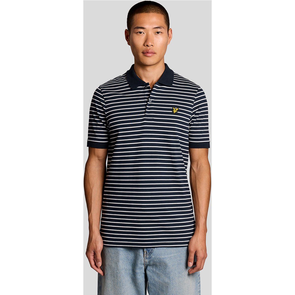 Gestreiftes Kurzarm-Poloshirt aus Baumwollmischung
