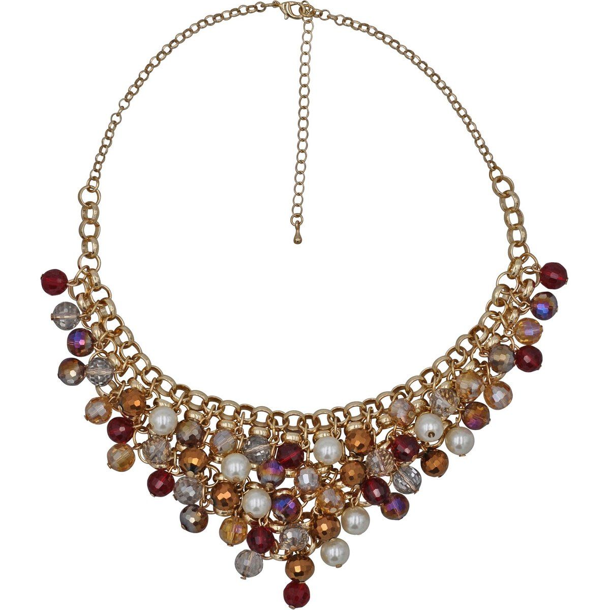 Statement-Halskette mit Perlen, goldfarbene Kette