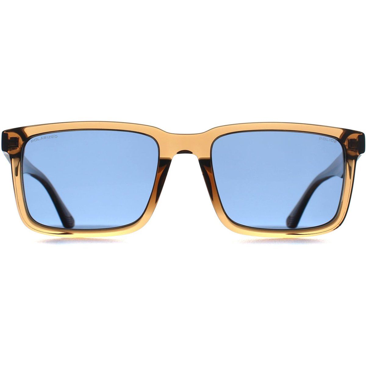 Quadratische, braun gerahmte, blau polarisierte Sonnenbrille
