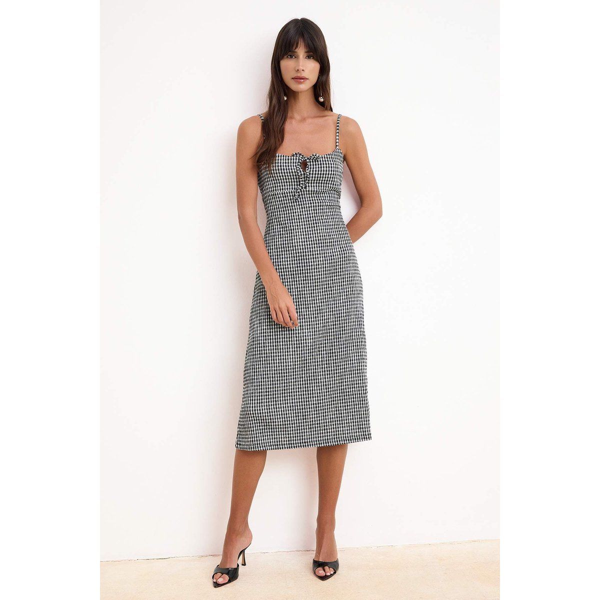 Ärmelloses A-Linien-Midikleid mit Gingham-Muster