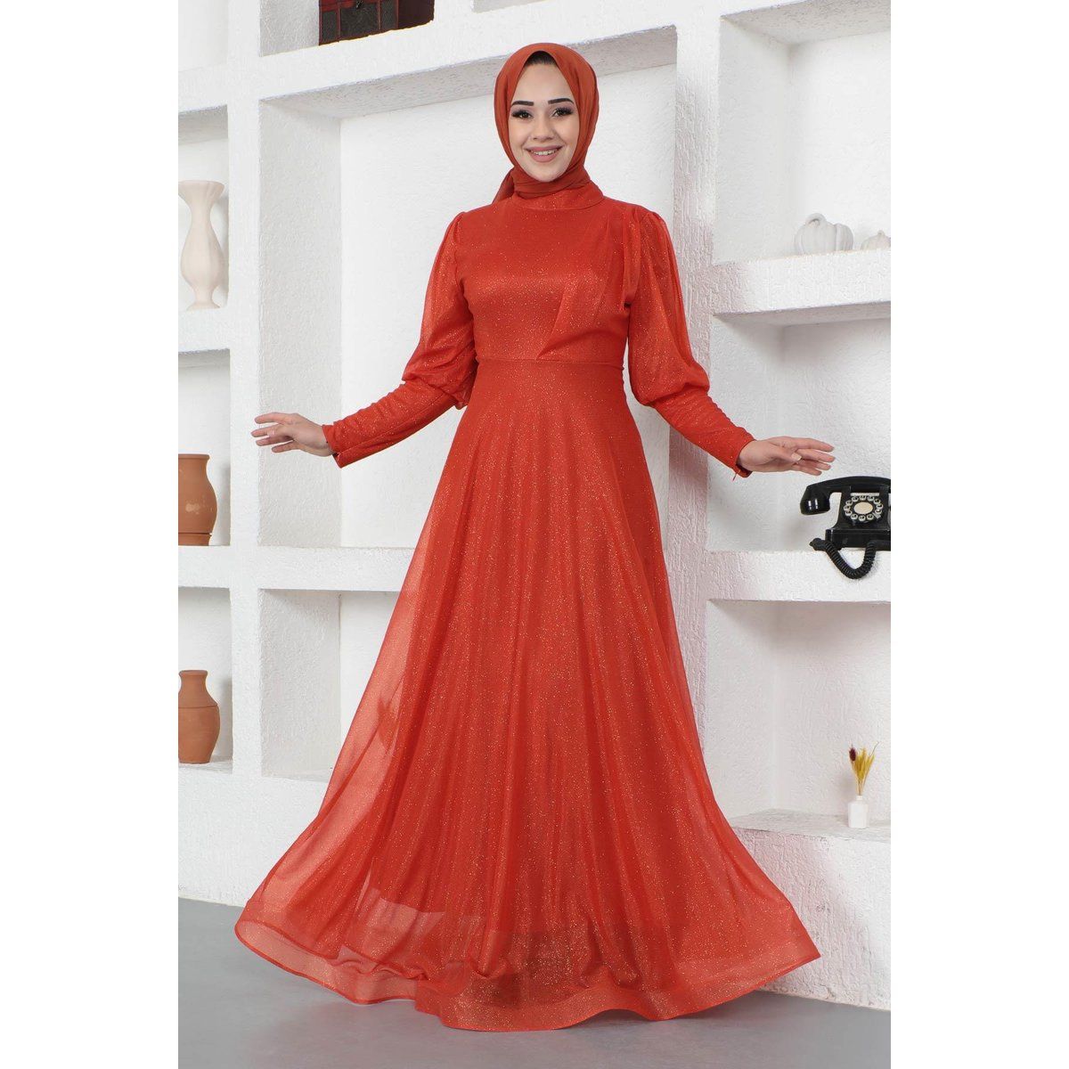 Funkelndes A-Linien-Abendkleid mit Ärmeln