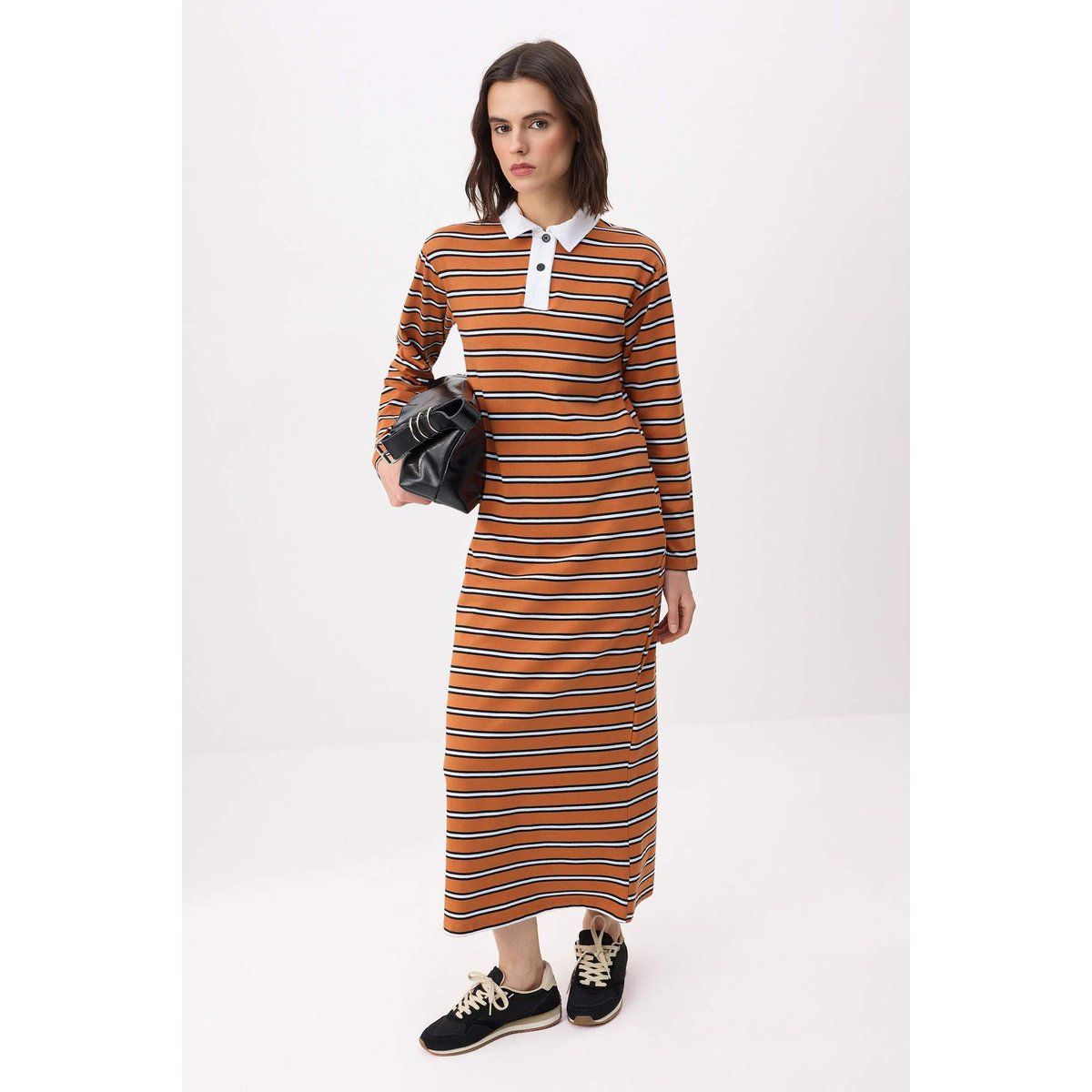 Gestreiftes, Langärmeliges Maxikleid