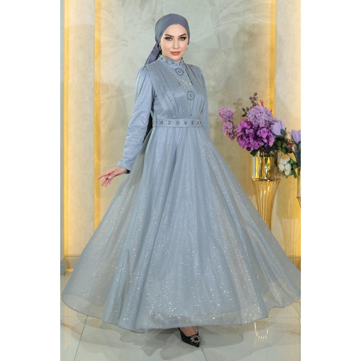 Funkelndes Glitzer Abendkleid mit Hijab