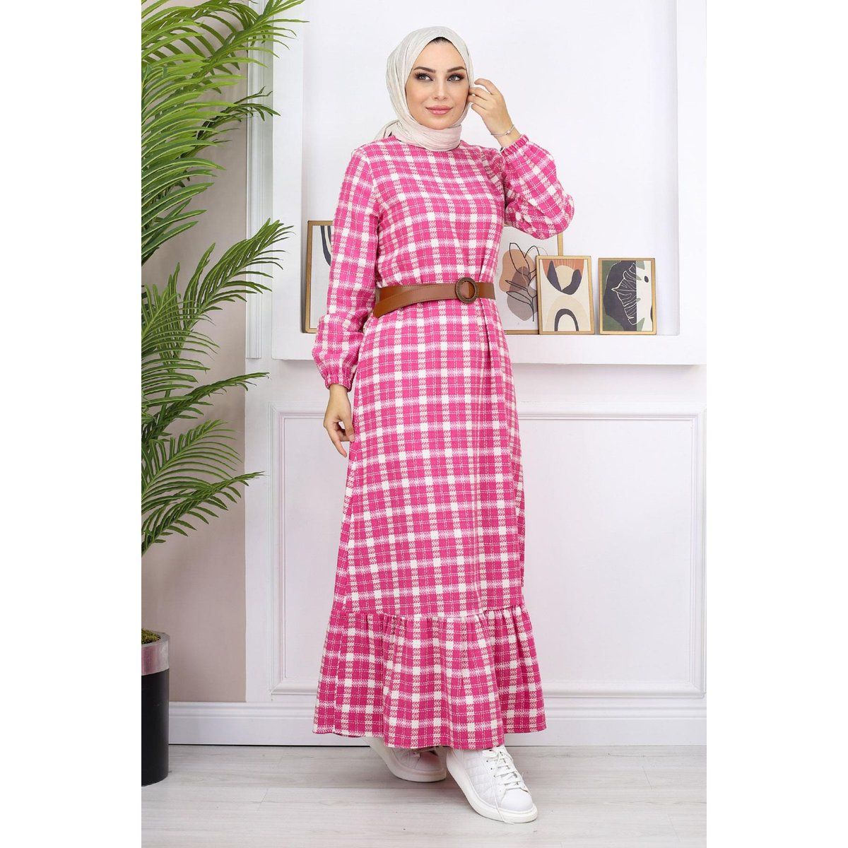 Karomuster Tweed Hijab Maxikleid