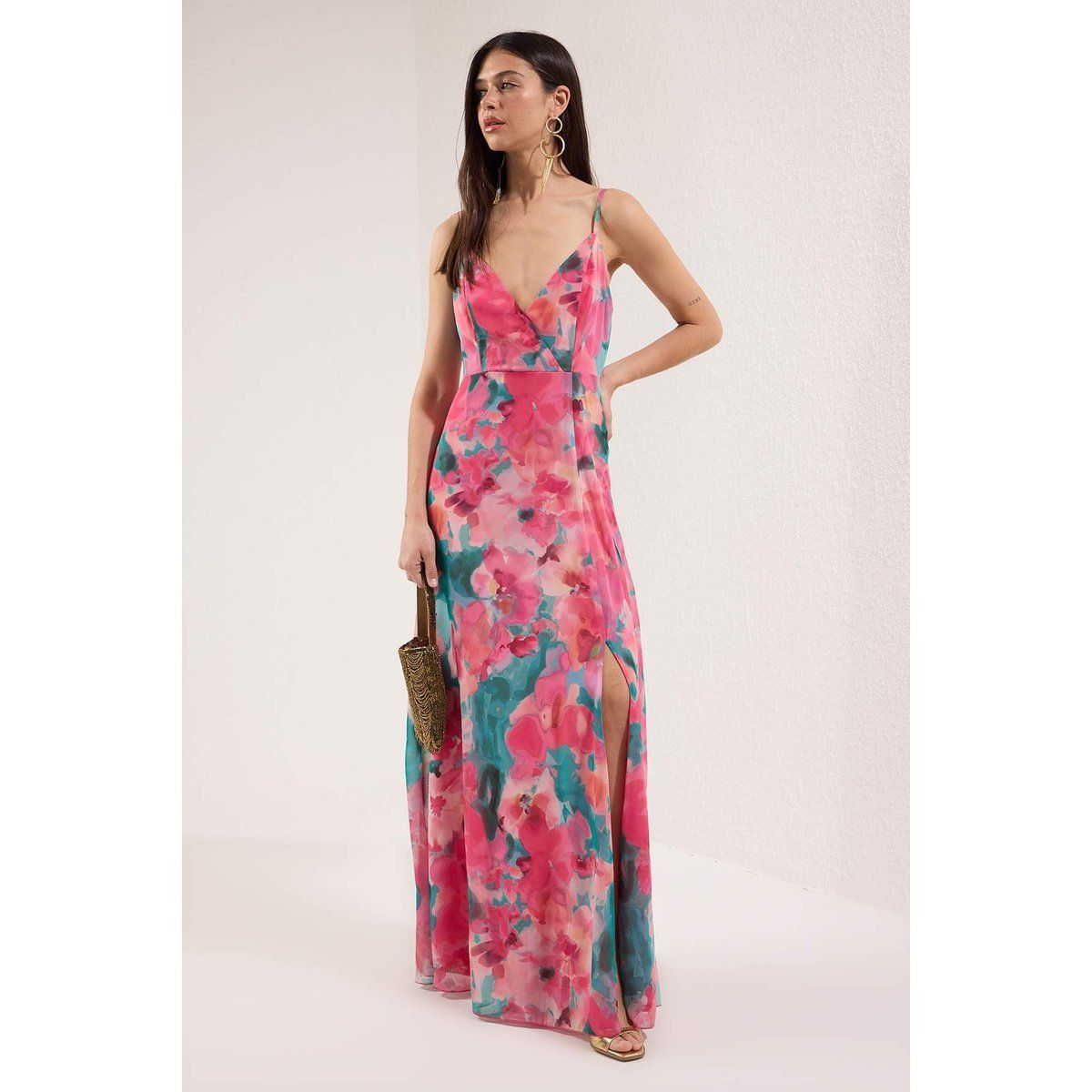 Ärmelloses Maxikleid mit Blumendruck