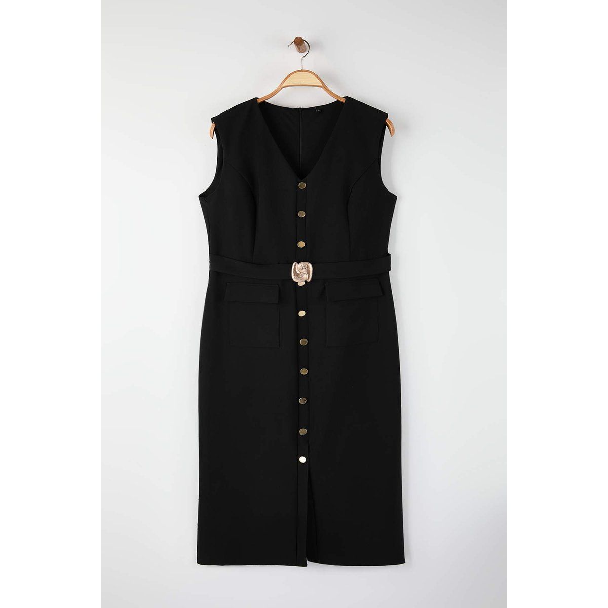 Ärmelloses Midikleid mit Knopfleiste und Gürtel
