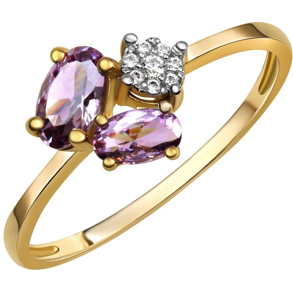 Goldring mit Amethyst und Zirkonia