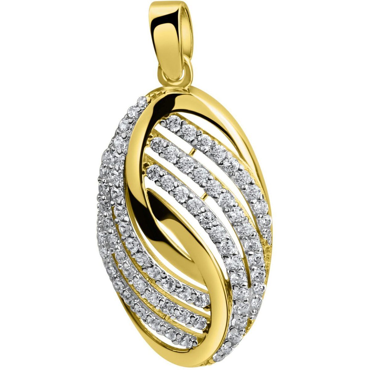 Bicolor Gold Ovaler Zirkonia Anhänger