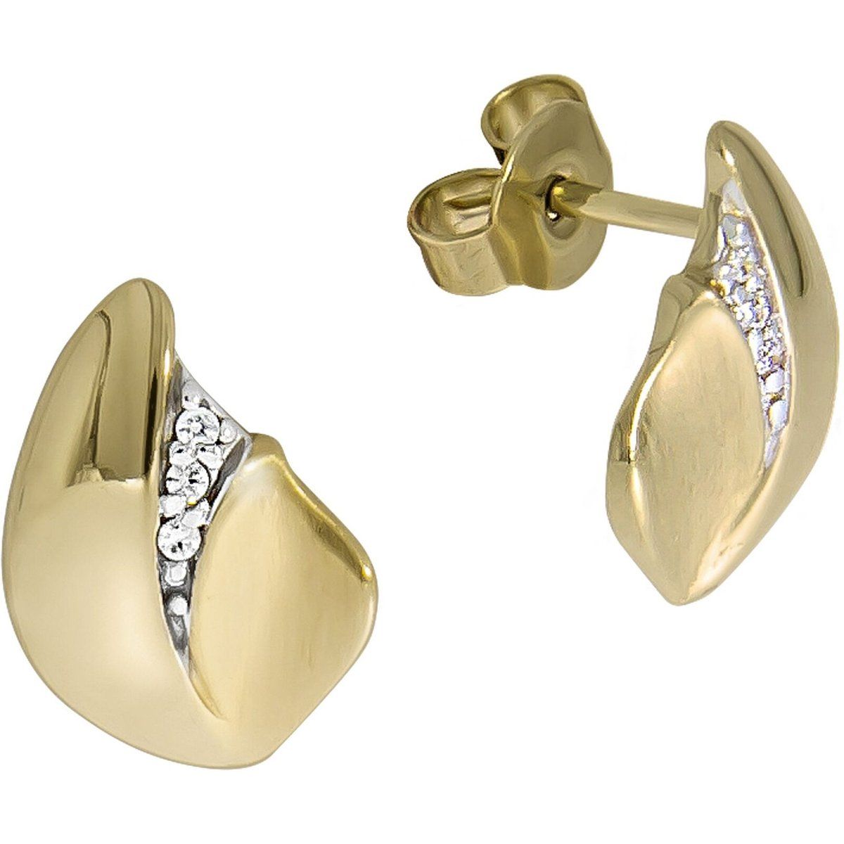 Zweifarbige goldene Ohrstecker mit Zirkonia
