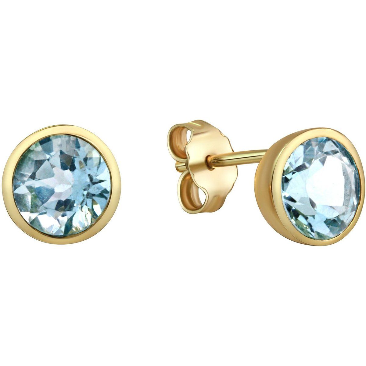 Gelbgold-Ohrstecker mit Blautopas