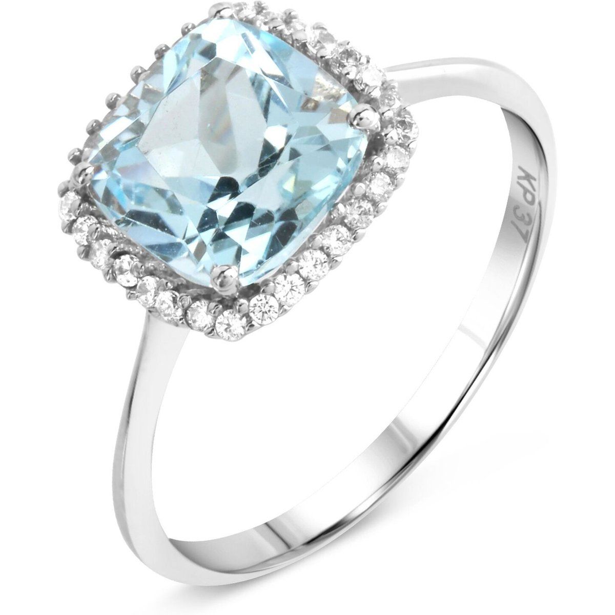 Aquamarin Kissenring mit Halo