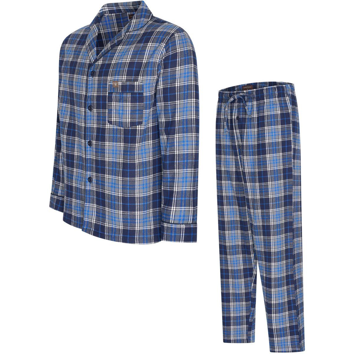 Blaues kariertes Baumwoll-Pyjama-Set