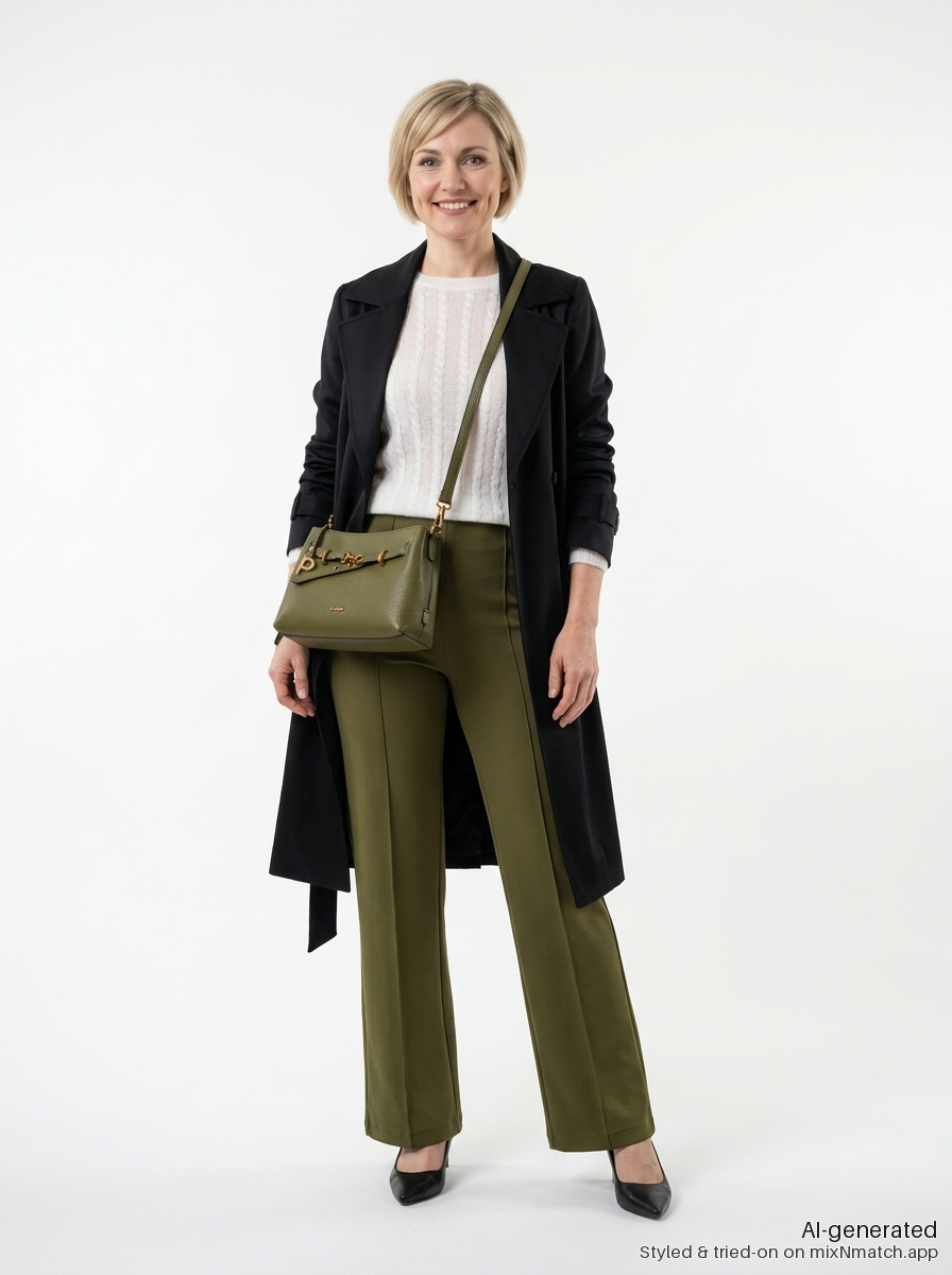 Eleganter Winter-Look in Oliv und Gold